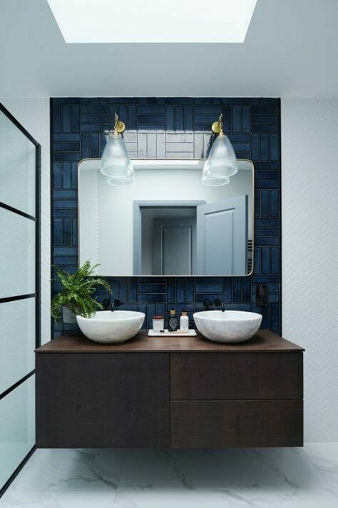 blue wall tiles in bathroom 