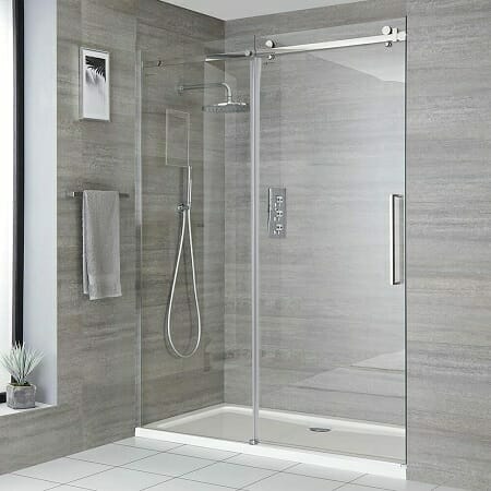 Milano Portland - Recessed Frameless Sliding Shower Door with Tray - Choice of Sizes