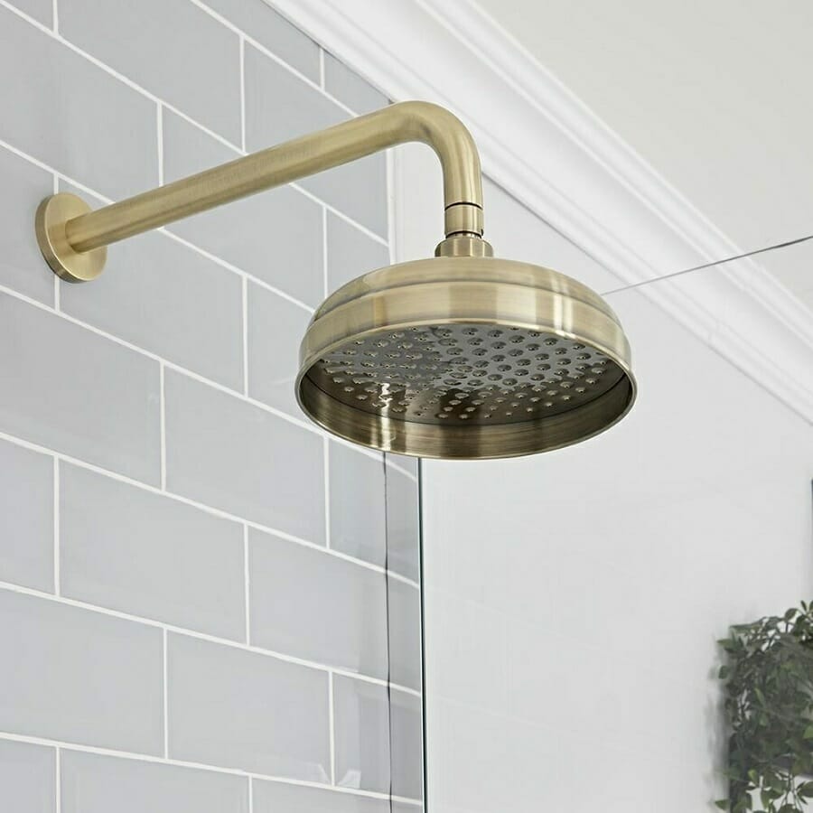 Milano Elizabeth Brushed Gold Traditional Apron Shower Head & Wall Arm