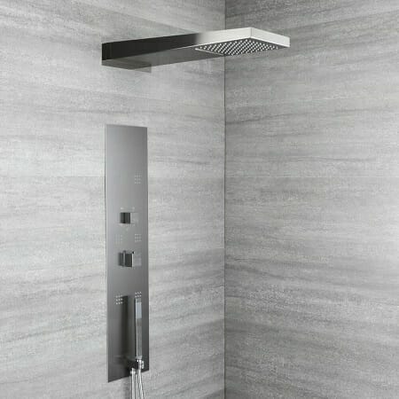 Milano Ryukyu Modern Concealed Thermostatic Shower Tower Panel w/ Waterfall Shower Head, Hand Shower & Body Jets