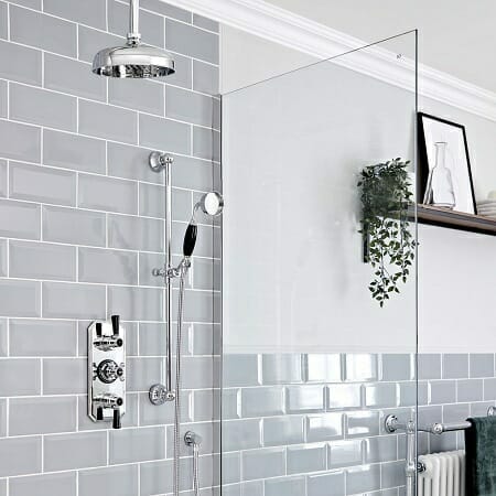 Milano Elizabeth Chrome and Black Traditional Thermostatic Shower w/ Ceiling Mounted Shower Head & Riser Rail