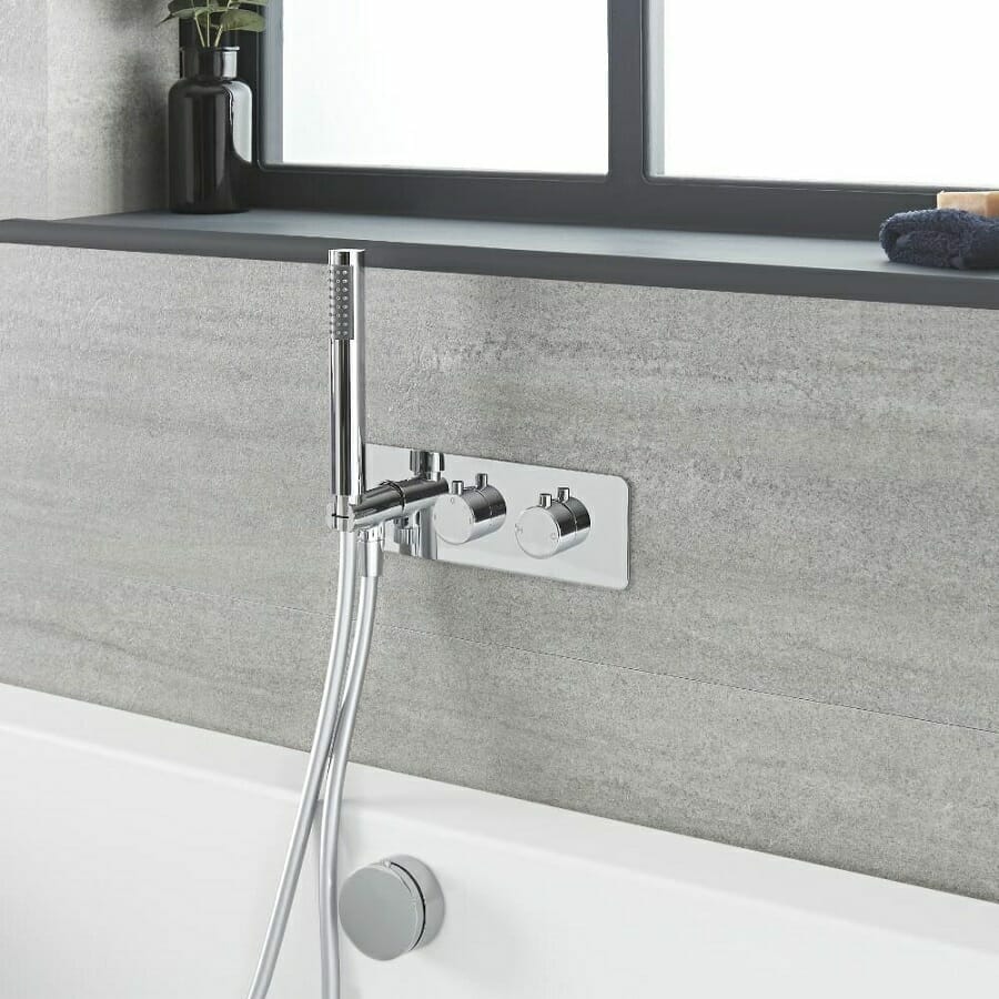 Milano Mirage Chrome Thermostatic Shower w/ Diverter, Overflow Bath Filler & Hand Shower