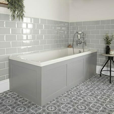 Milano Richmond White Traditional Single Ended Standard Bath w/ Light Grey Panels